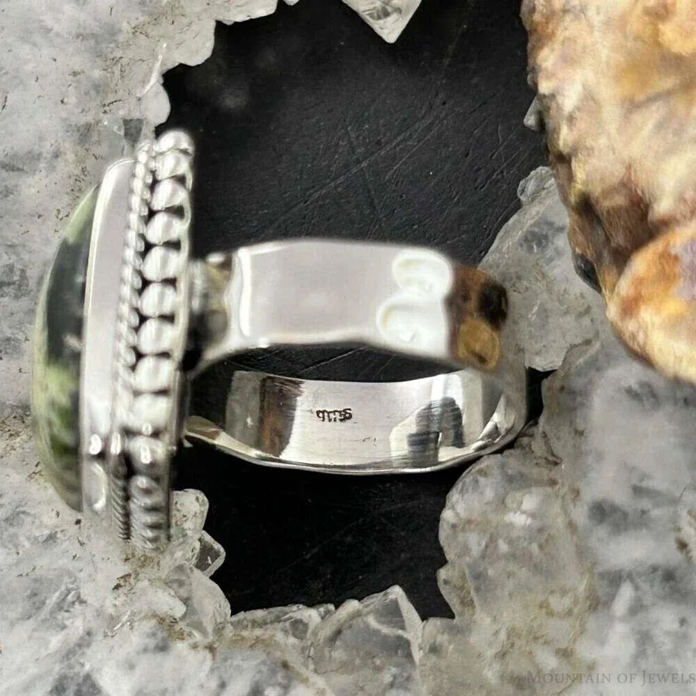 Sterling Southwestern Style Rectangle Chrome Chalcedony Bar Ring S 6.5 For Women